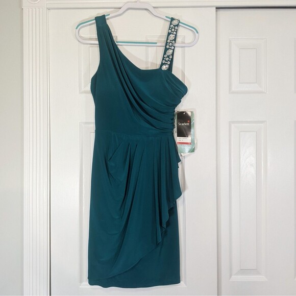 Scarlett Teal Jewels Short Dress 6 Small Sleeveless Bodycon Y2K Draped NWT New - Picture 2 of 12